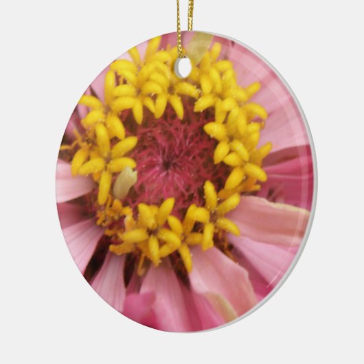 Roze Zinnia Aangepaste verjaardag Keramisch Ornament (Links)