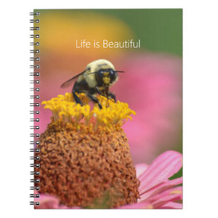 Roze Zinnia Bloem Bijentuin (mijn fotografie) Notitieboek