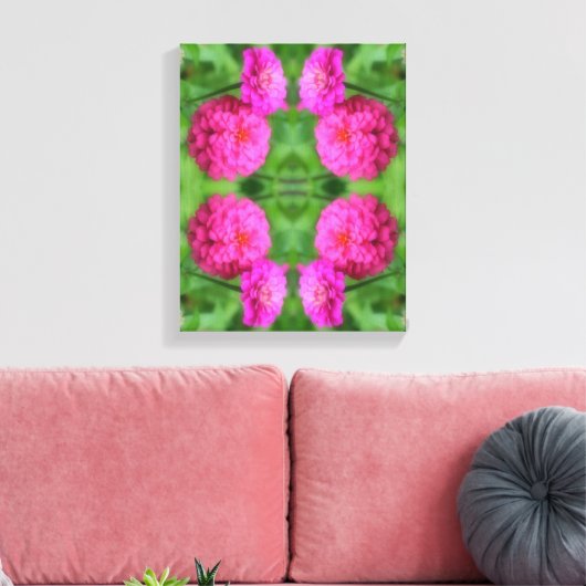 Roze Zinnia bloemenpaar Close-up Abstract Canvas Afdruk (Insitu (Woonkamer))