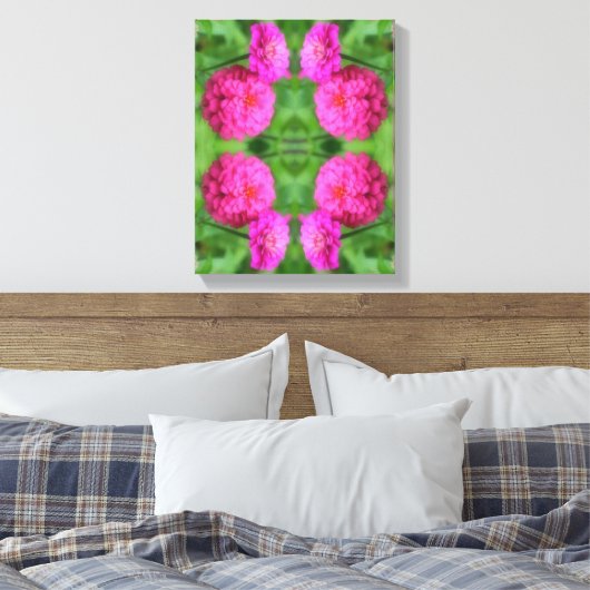 Roze Zinnia bloemenpaar Close-up Abstract Canvas Afdruk (Insitu (Slaapkamer))