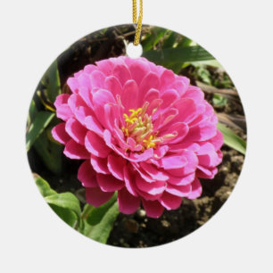 Roze Zinnia Custom Birthday Keramisch Ornament
