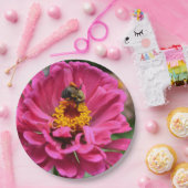 Roze Zinnia en Bumble bee Papieren Bordje (Feest)
