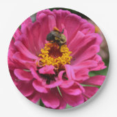 Roze Zinnia en Bumble bee Papieren Bordje (Voorkant)