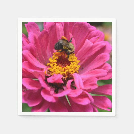 Roze Zinnia en Bumble bee Servetten (Voorkant)