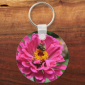 Roze Zinnia en Bumble bee Sleutelhanger (Voorkant)