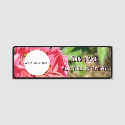Roze Zinnia Flower Custom Afbeelding Logo Naam Tit Naamplaatje (Voorkant)