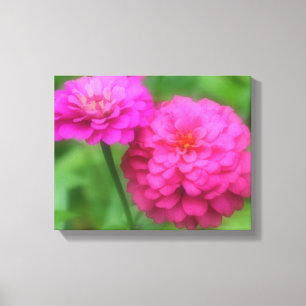 Roze Zinnia Flower Pair Canvas Afdruk