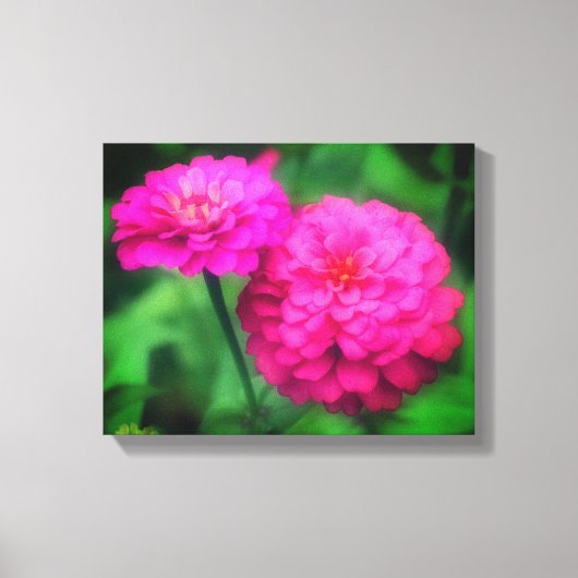 Roze Zinnia Flower Pair Canvas Afdruk (Voorkant)