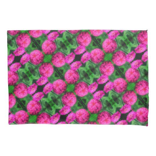 Roze Zinnia Flower Pair Sluiten Abstract Patroon Kussensloop (Voorkant)