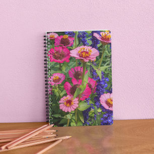 Roze Zinnias en Blauwe Salvia Floral Notitieboek