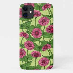 Roze Zinnias op lichtgroen iPhone 11 Hoesje