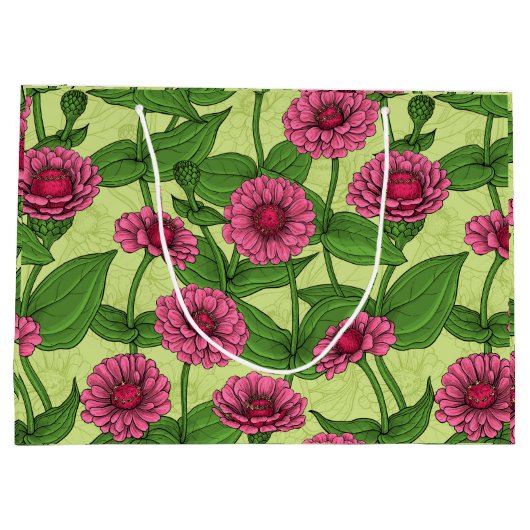 Roze Zinnias op lichtgroen Groot Cadeauzakje (Achterkant)