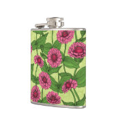 Roze Zinnias op lichtgroen Heupfles (Links)