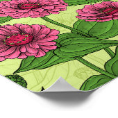Roze Zinnias op lichtgroen Poster (Hoek)
