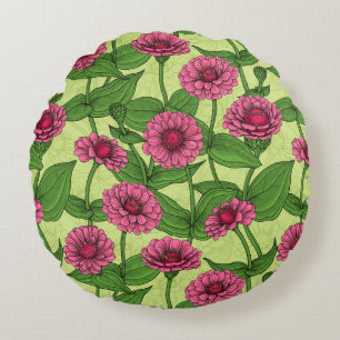 Roze Zinnias op lichtgroen Rond Kussen