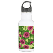 Roze Zinnias op lichtgroen Waterfles (Voorkant)