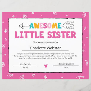 Roze zister Certificaat Kleine zuster Certificaat