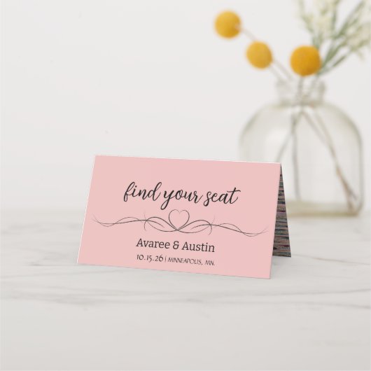 Roze zitkaarten voor het huwelijksfeest (Voorkant)