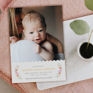 Roze Zoete Bloemige Aankondiging Geboorte Baby Mei