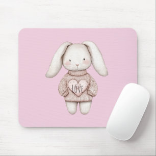 Roze Zoete Cute Konijn Roze Trui Hart Muismat