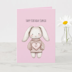 Roze Zoete Cute Konijn Roze Trui Hart Verjaardag Kaart