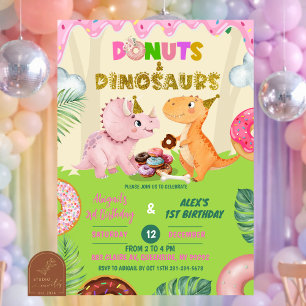 Roze Zoete Donut & Dinos Gezamenlijke Verjaardag Kaart