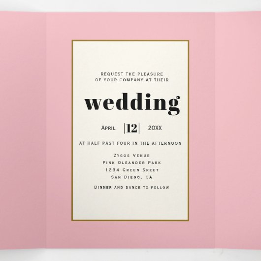 roze zoete erwt en initialen bloemenbruiloft drieluik uitnodiging (Binnenkant midden)