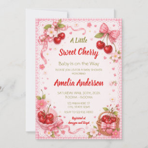 Roze Zoete Kers Coquette Strik Meisjes Baby Shower Kaart