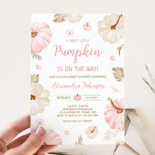 Roze Zoete Kleine Pompoen Herfst Baby Shower Kaart