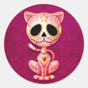 Roze Zombie Sugar Kitten Ronde Sticker