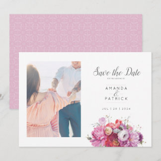 Roze Zomer Bloemen Waterverf Trouwfoto Save The Date