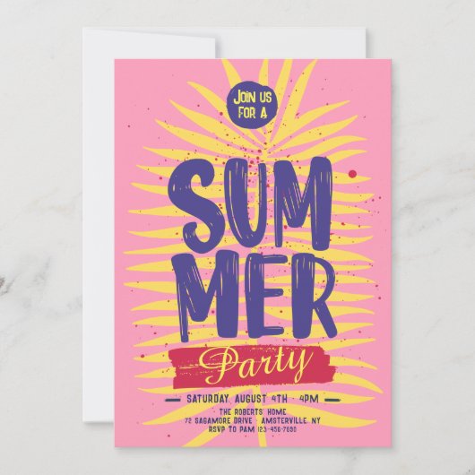 Roze Zomer Party Uitnodiging (Voorkant)