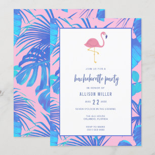 Roze Zomer Tropische Flamingo Bachelorette Party Kaart