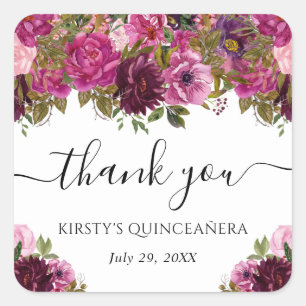 Roze zomerbloemen Quinceanera Vierkante Sticker