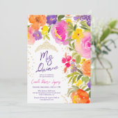 Roze zomerbloemen waterverf foto's Quinceanera Kaart (Staand voorkant)