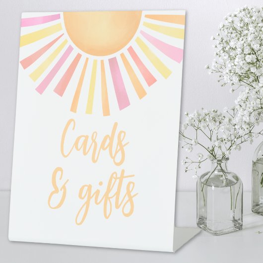 Roze zon Baby shower Kaarten en geschenken Reclamebord Met Voetstuk