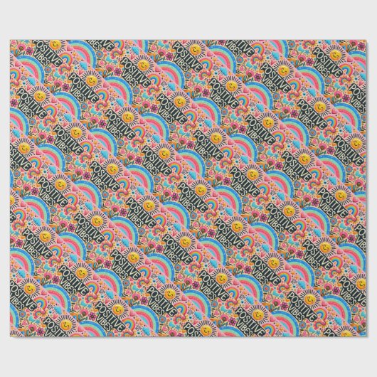 roze, zon & regenboog inpakpapier (Vlak)