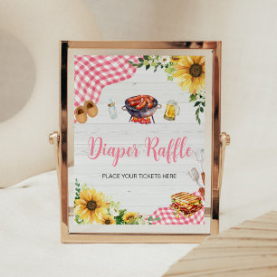 Roze Zonnebloem BBQ Baby shower Luier Raffle Poster