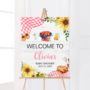 Roze Zonnebloem BBQ Baby shower Welkom Poster