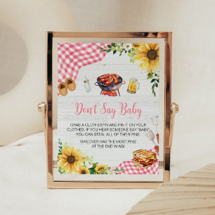 Roze Zonnebloem BBQ Baby shower Zeg niet Baby Poster