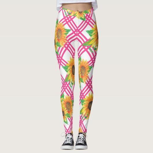Roze zonnebloem leggings (Voorkant)