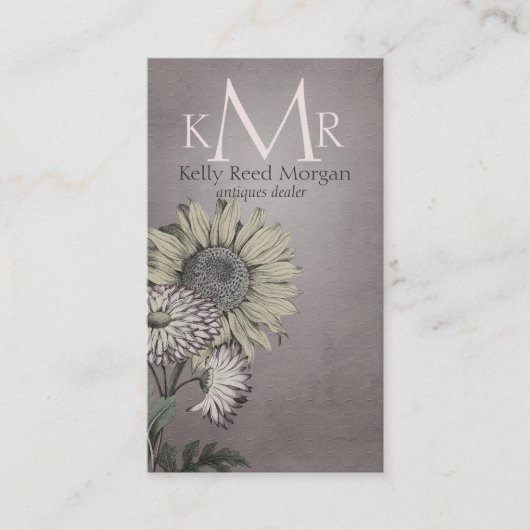Roze  Zonnebloem Monogram Visitekaartje (Voorkant)