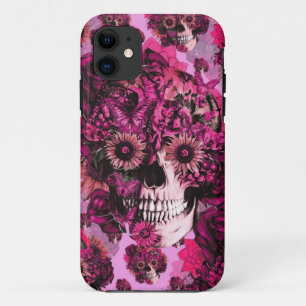 Roze zonnebloem ohm schedelpatroon. iPhone 11 hoesje