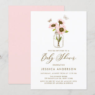 Roze zonnebloemen in het Baby shower Mason Jar Kaart