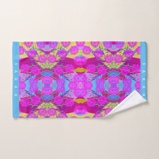 roze zonnebloemen tropische bladeren moderne bloem handdoek (Handdoek)