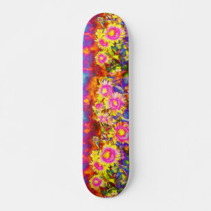 Roze zonnebloemvelden skateboard