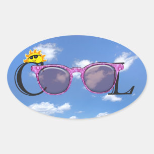 Roze zonnebril van COOL met achtergrond aan de luc Ovale Sticker