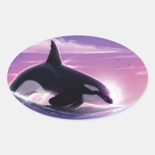 Roze zonneset ovale sticker (Voorkant)