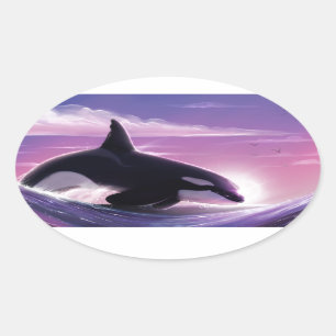 Roze zonneset ovale sticker