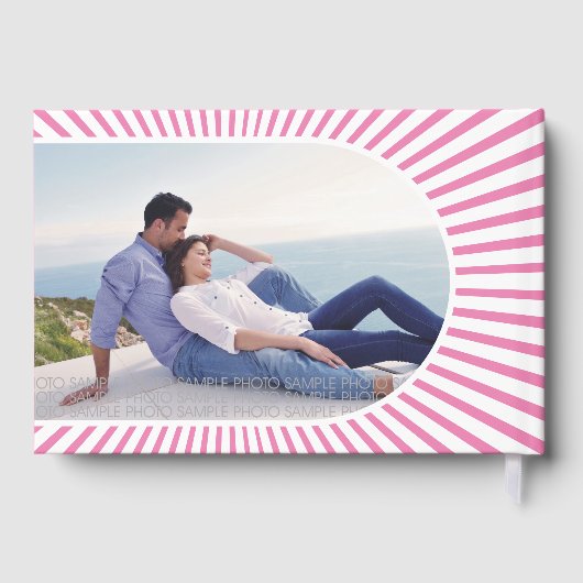 Roze zonnestralen retro roze 70s geïnspireerd huwe gastenboek (Achterkant)